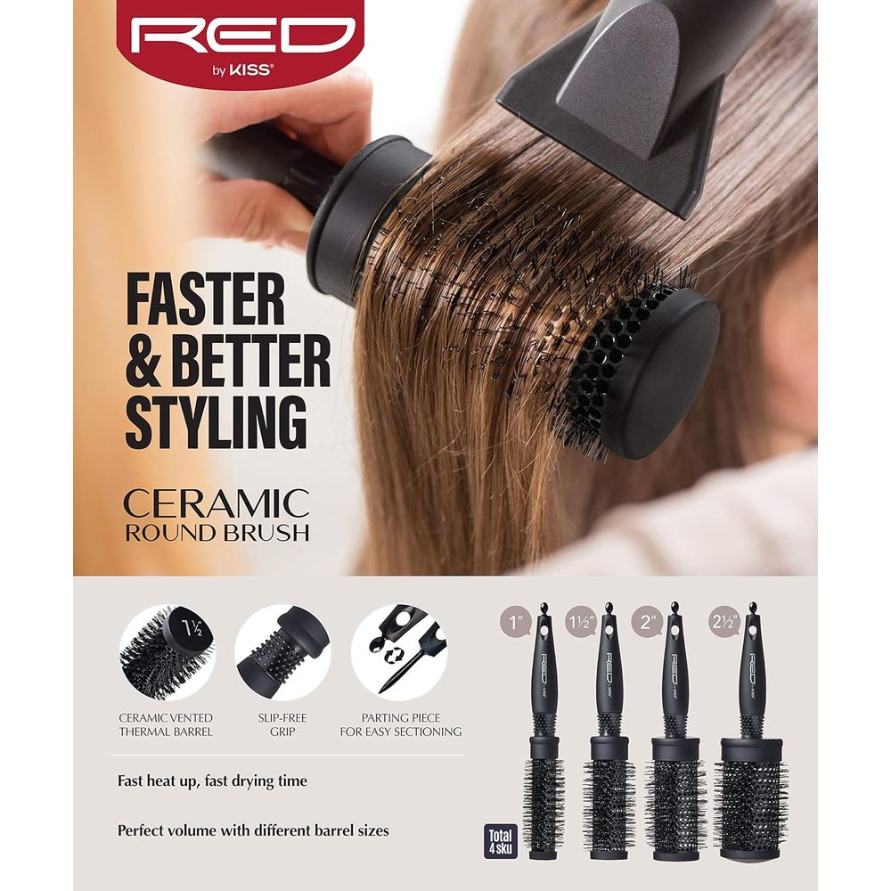 Red by Kiss Rose Heat Resistant Bristle Brush – 1.5" Barrel