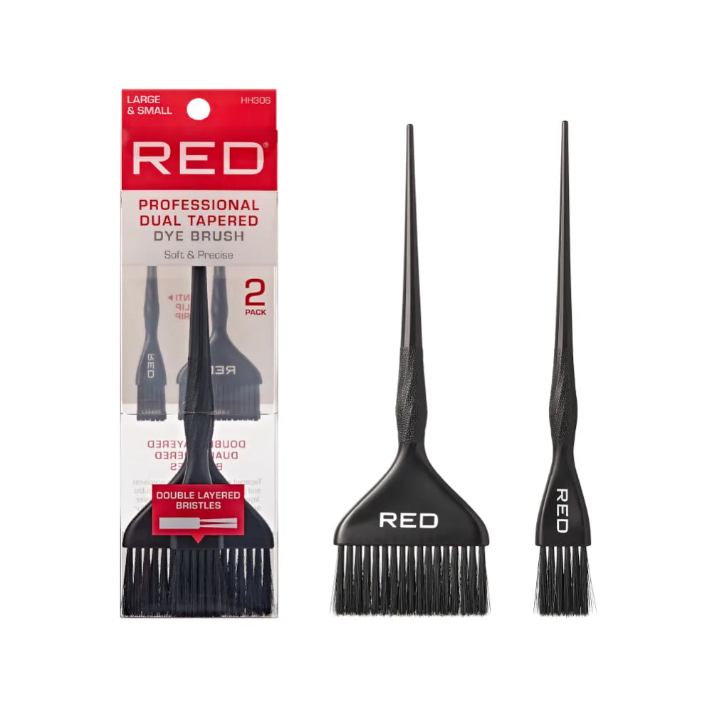 Red Professional Dual Tapered Dye Brush 2-Pack Large and Small HH306