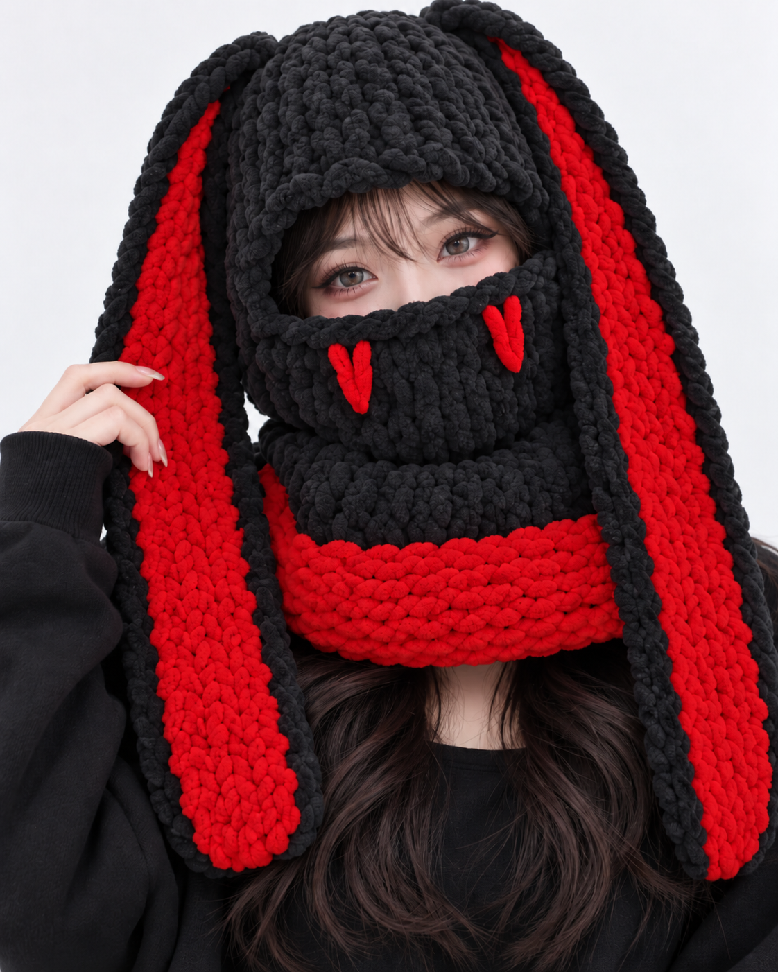 Soft Knit Bunny Ear Balaclava Face Mask