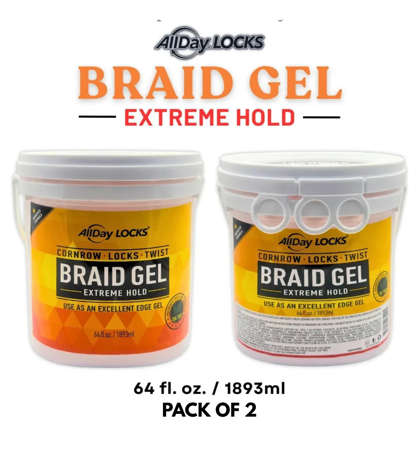 All Day Locks Braid Gel – Extreme Hold (64 oz Pack of 2)