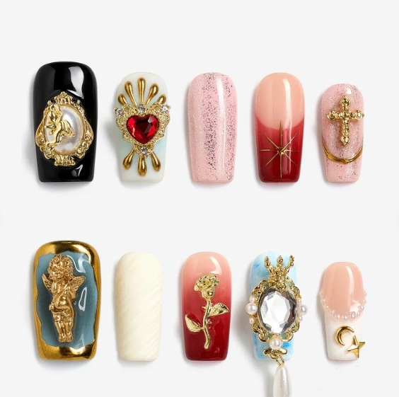 DRESUP Sacred Heart Radiance Medium Square Press-On Nails – 12 Pieces