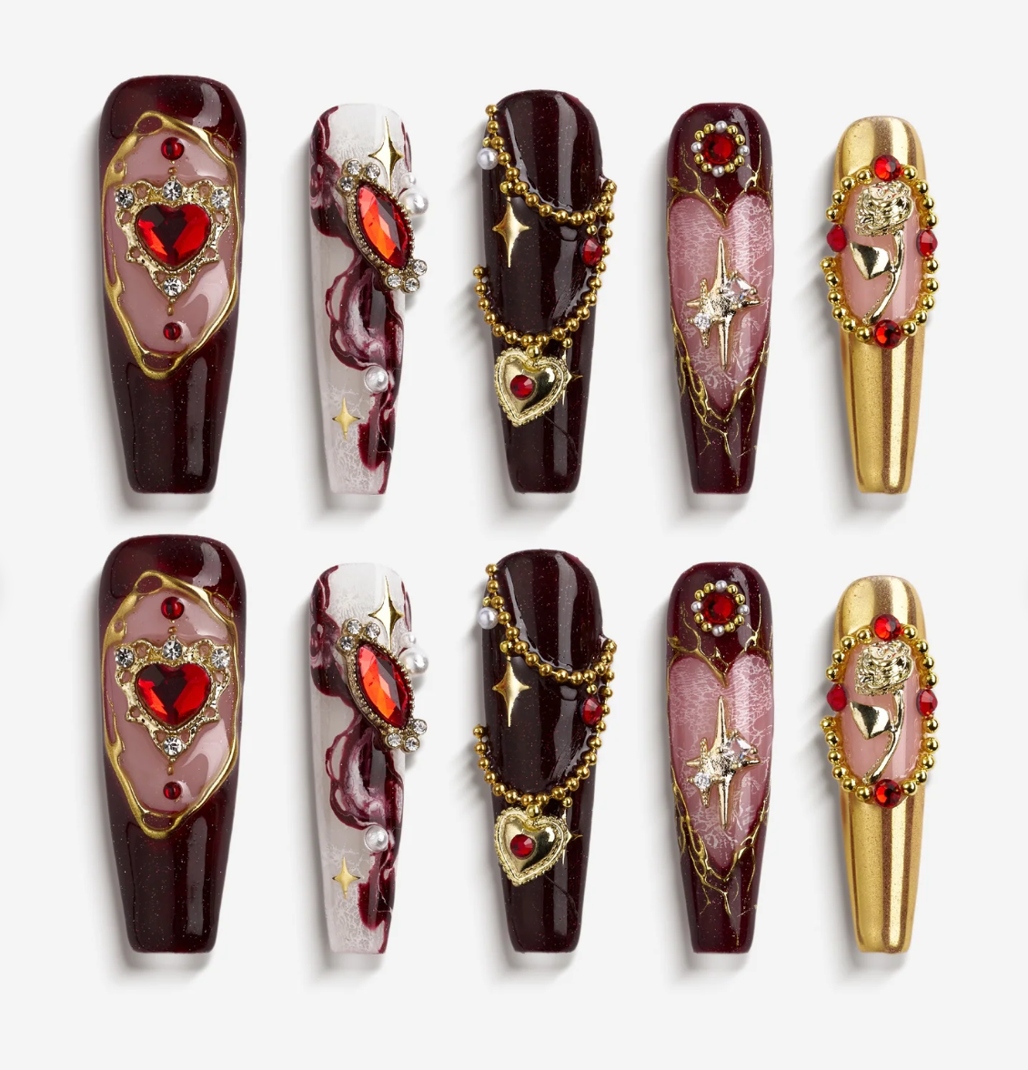 DRESUP Enchanted Starlet Long Coffin Press-On Nails – 12 Pieces