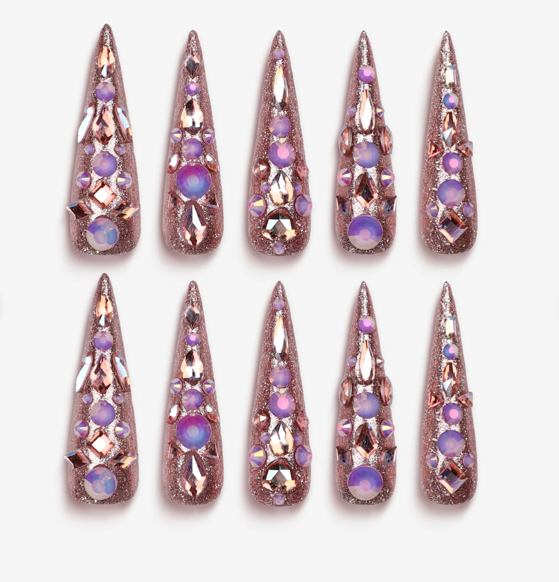 DRESUP Gemstone Wings Long Almond Stiletto Press-On Nails – 12 Pieces