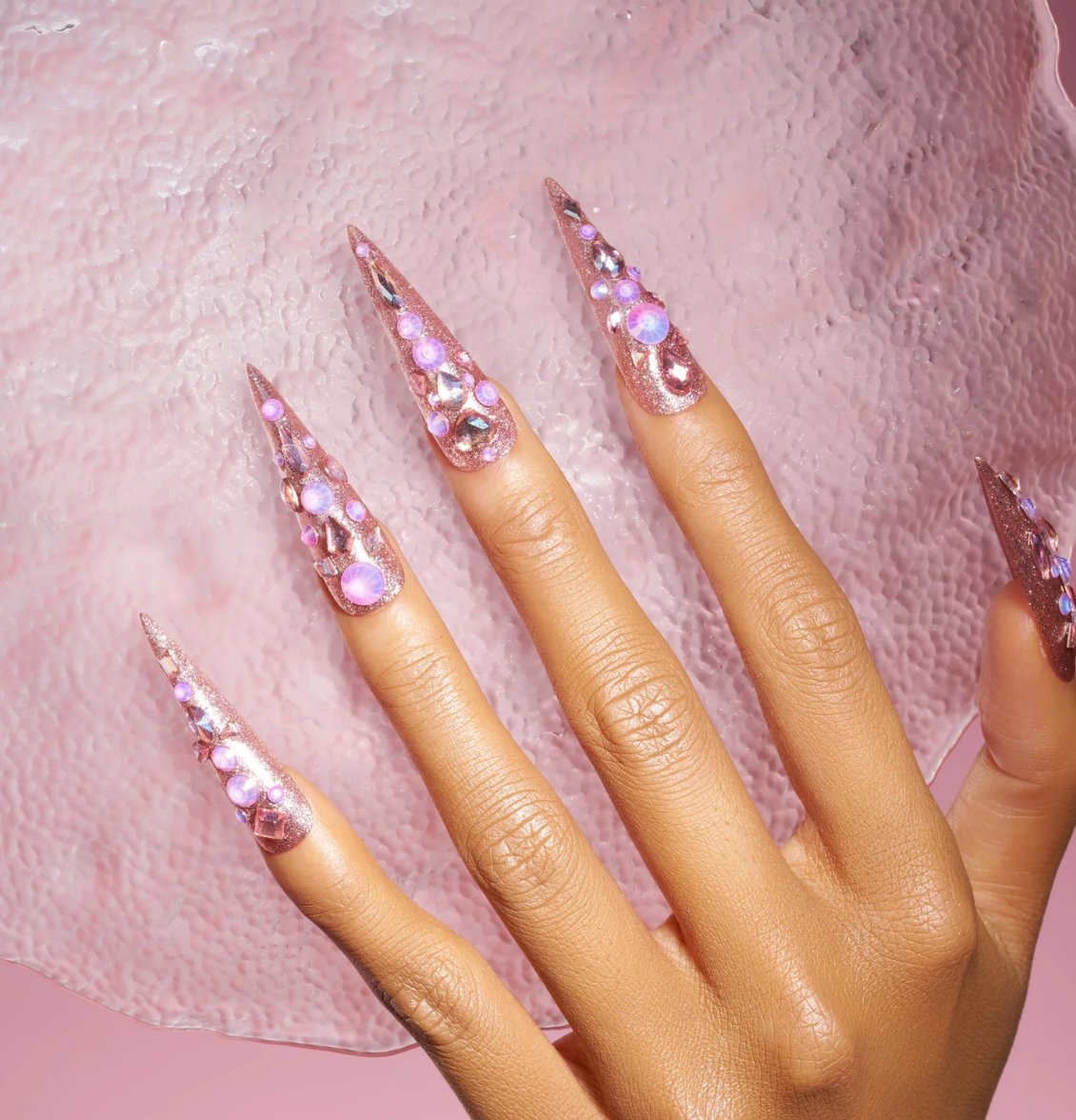 DRESUP Gemstone Wings Long Almond Stiletto Press-On Nails – 12 Pieces