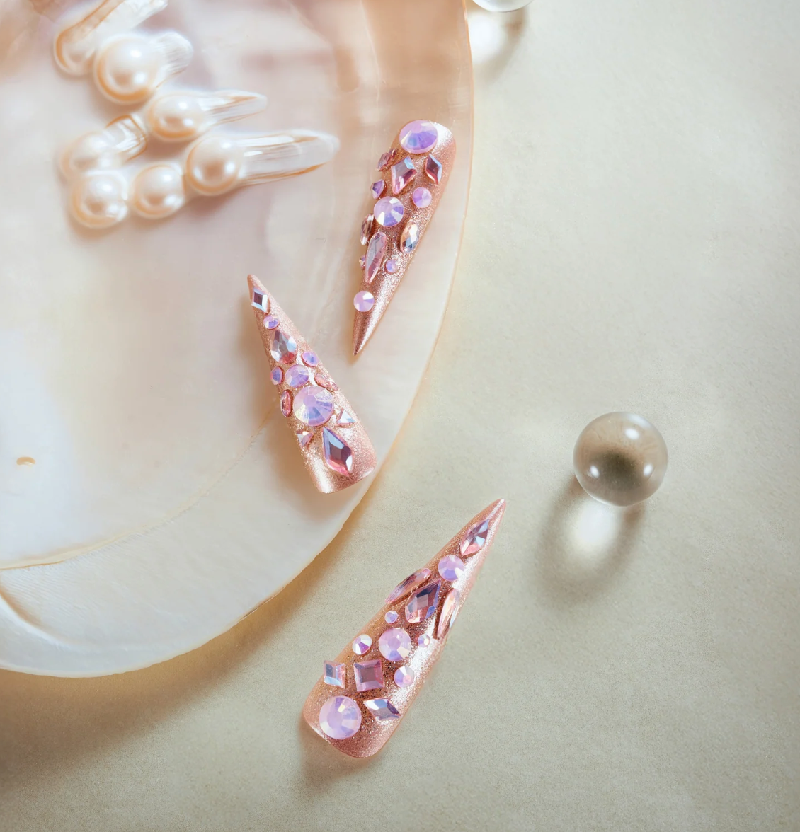 DRESUP Gemstone Wings Long Almond Stiletto Press-On Nails – 12 Pieces