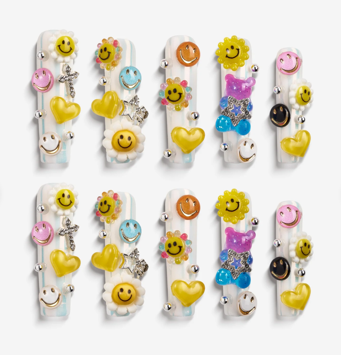 DRESUP Happy Emojis Long Pipe Press-On Nails – 12 Pieces