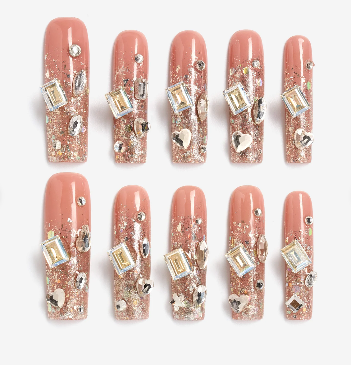 DRESUP Moonlit Melted Crystal Long Pipe Press-On Nails – 12 Pieces