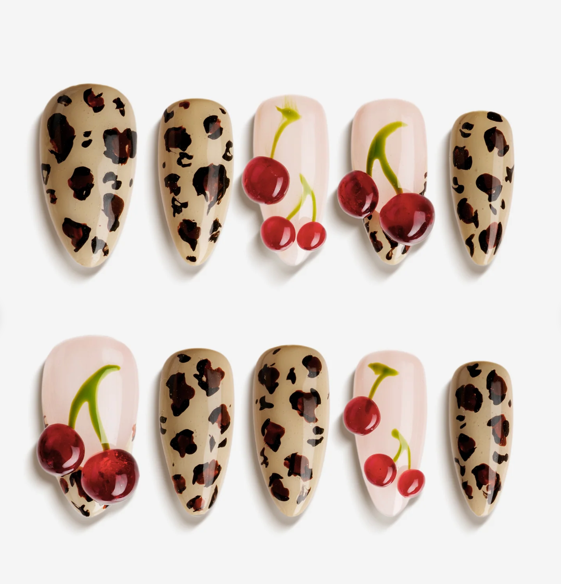 DRESUP Cherries on the Prowl Medium Almond Press-On Nails – 12 Pieces