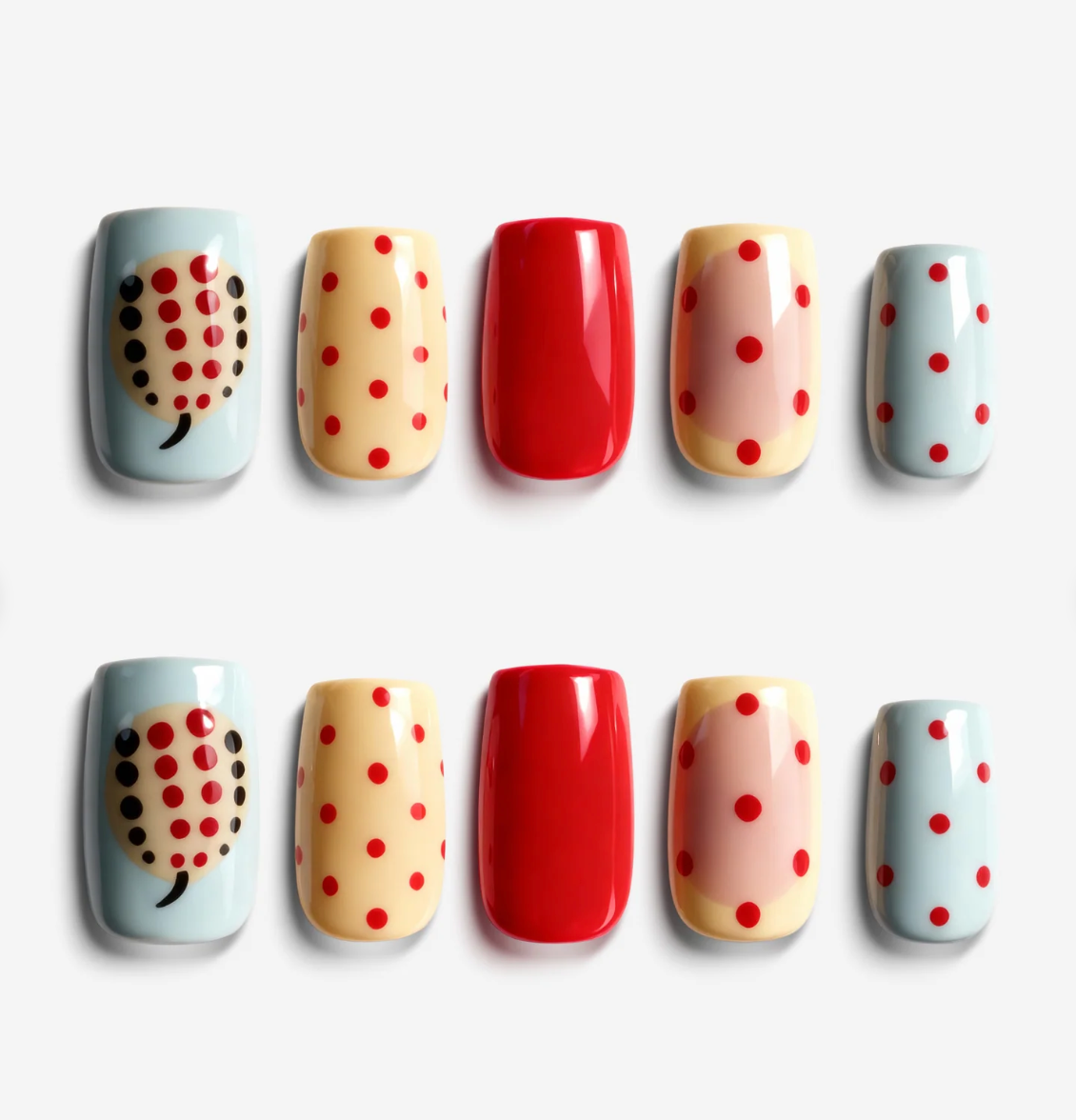 DRESUP Polka Dot Cherry Short Square Press-On Nails – 12 Pieces