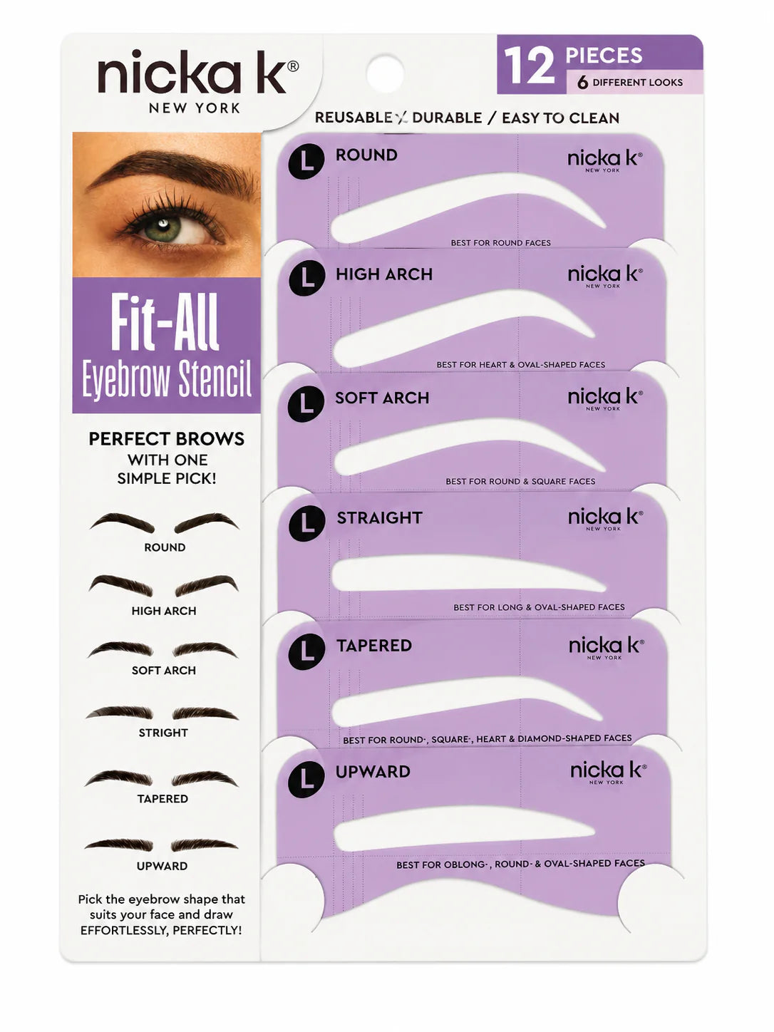Nicka K New York Fit All Eyebrow Stencil Set – 12 Pcs