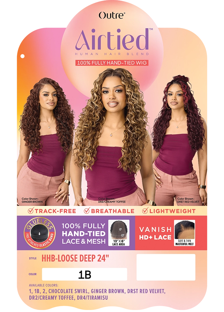 Outre Airtied 100% Fully Hand-Tied Human Hair Blend HD Lace Wig - HHB Loose Deep 24"