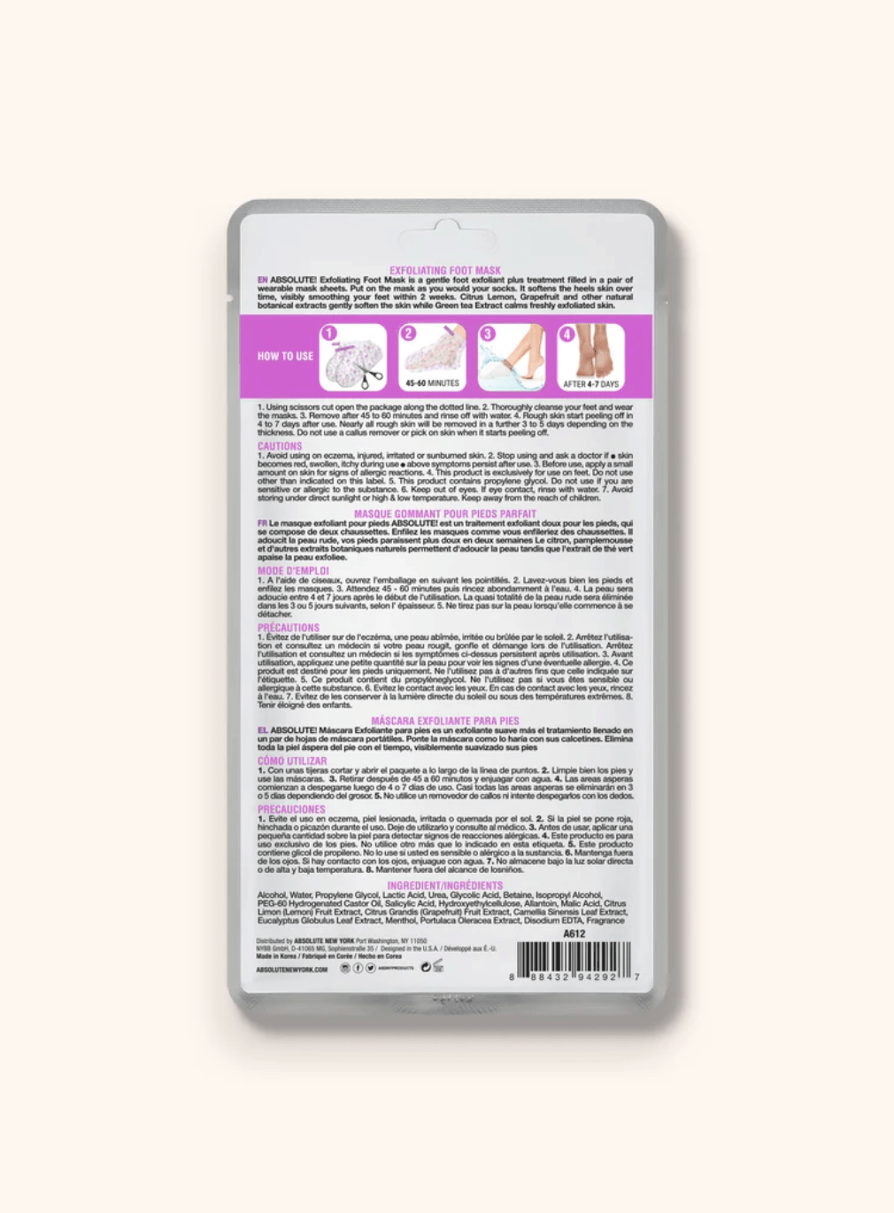 Absolute New York Exfoliating Foot Mask - Beauty Exchange Beauty Supply