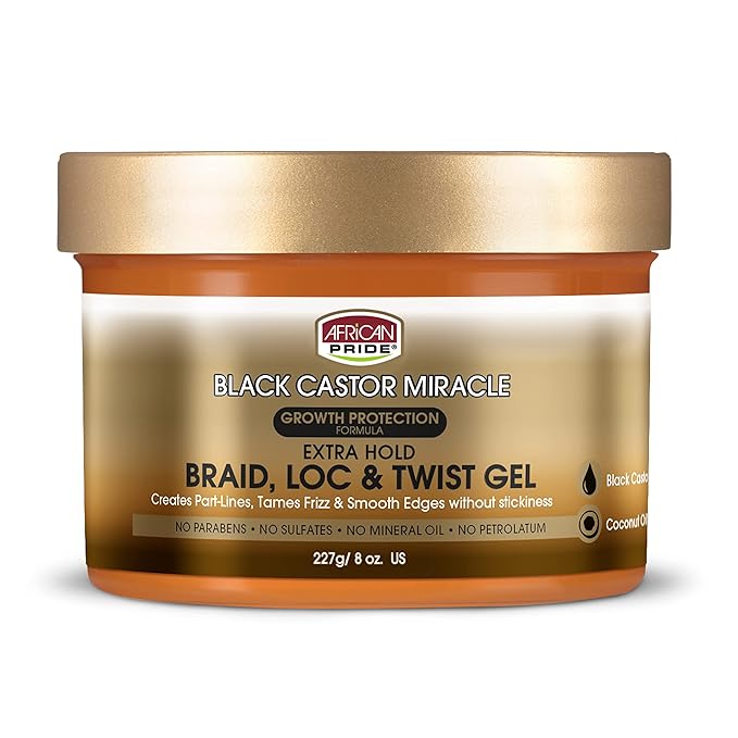 African Pride Black Castor Miracle Extra Hold Braid, Loc & Twist Gel | Tames Frizz, Secures Styles, & Smooths Edges – With Black Castor & Coconut Oil – Free from Parabens, Sulfates & Mineral Oil – 8 oz - Beauty Exchange Beauty Supply