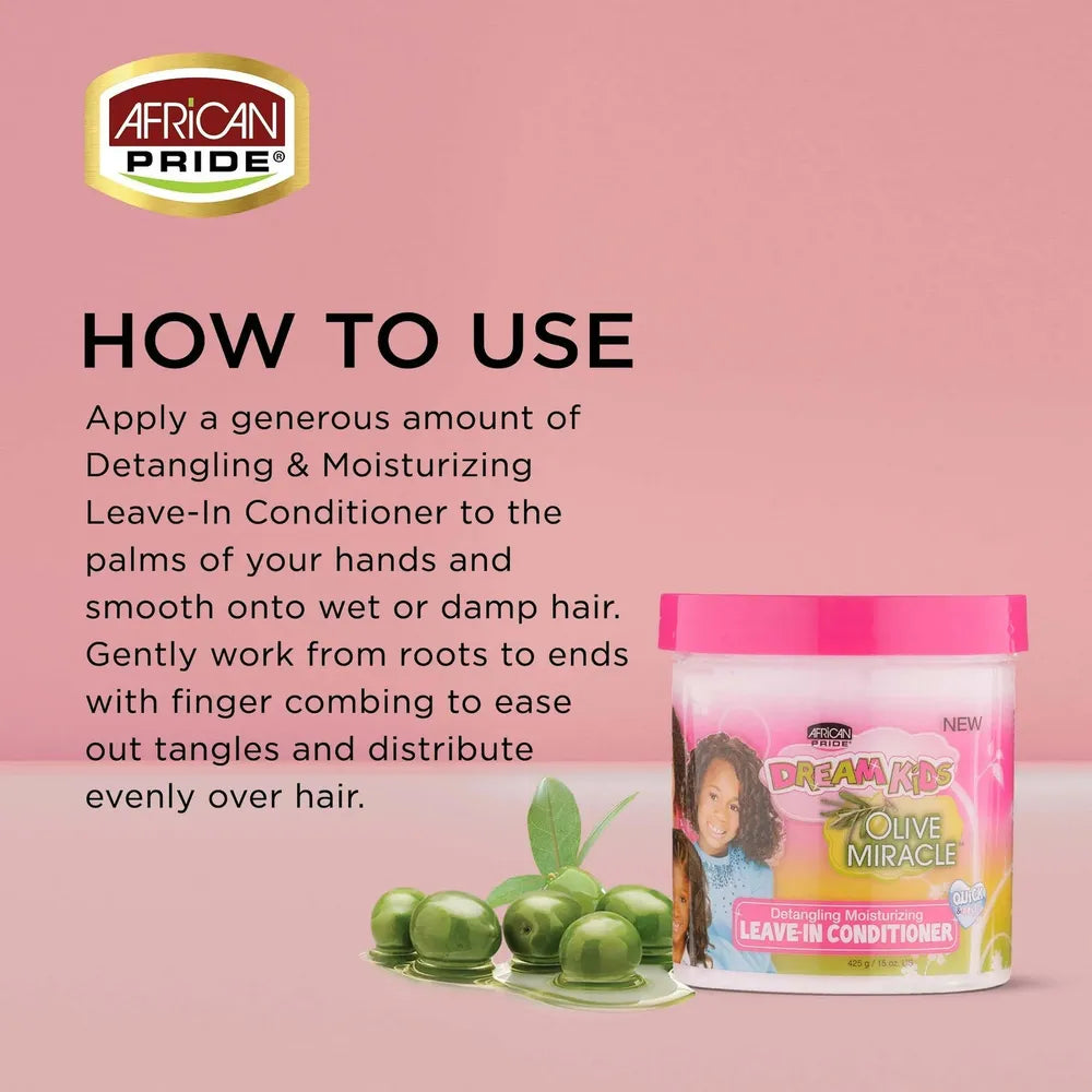 African Pride Dream Kids Olive Miracle | 2 Variants - Detangling Moisturizing Leave - In Conditioner & Quick Bounce Detangling Pudding | Softens, Detangles & Defines Curls – 15 oz - Beauty Exchange Beauty Supply