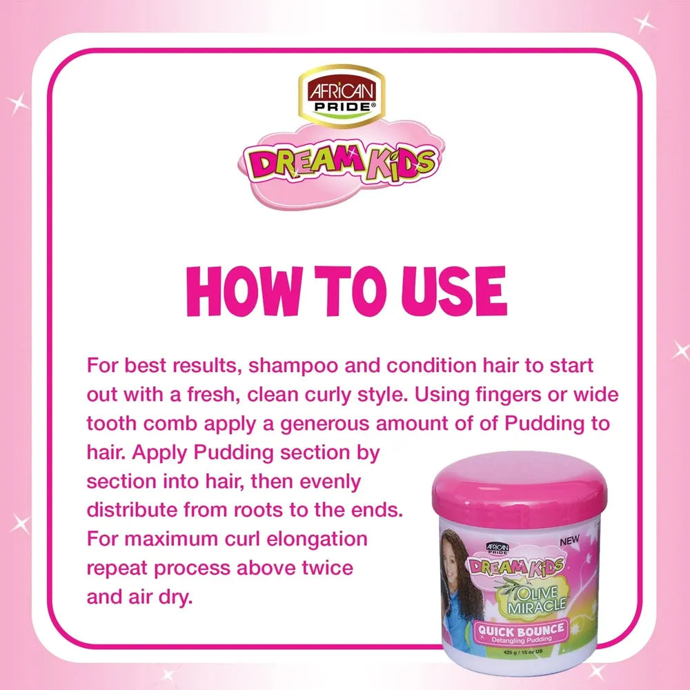 African Pride Dream Kids Olive Miracle | 2 Variants - Detangling Moisturizing Leave - In Conditioner & Quick Bounce Detangling Pudding | Softens, Detangles & Defines Curls – 15 oz - Beauty Exchange Beauty Supply