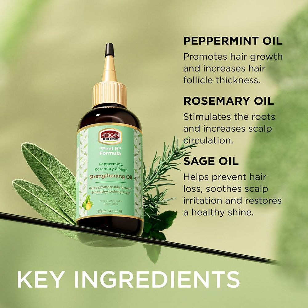 African Pride "FEEL IT" Formula Strengthening Oil | Peppermint, Rosemary & Sage Infused Oil for Scalp and Hair Health โ 4 oz - Beauty Exchange Beauty Supply