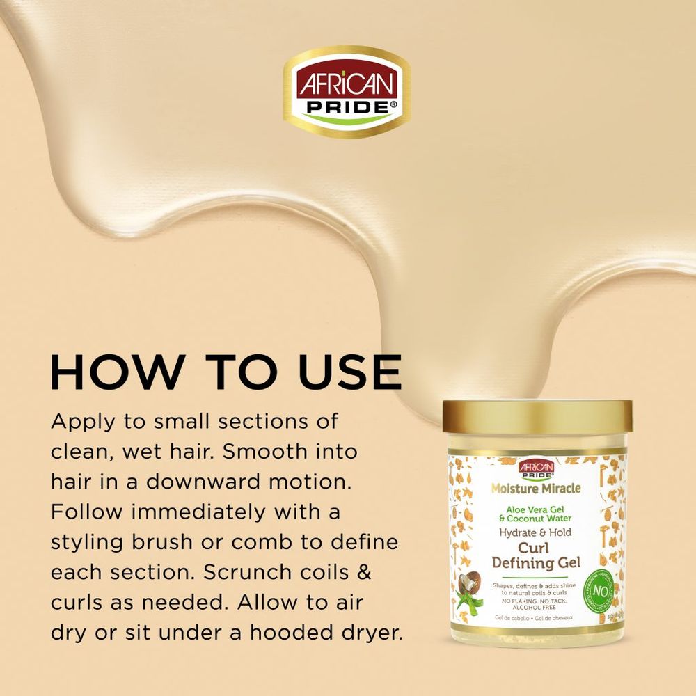 African Pride Moisture Miracle Aloe & Coconut Water Curl Defining Gel | Enhance & Define Your Natural Curls – Maximum Hold & Moisture – 18oz - Beauty Exchange Beauty Supply