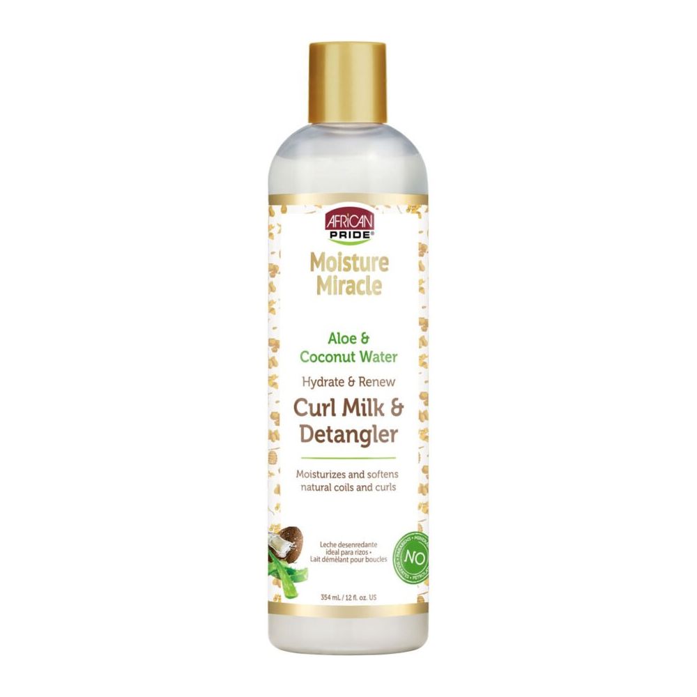 African Pride Moisture Miracle Aloe & Coconut Water Curl Milk & Detangler | Hydrating Leave - In Curl Milk – Softens, Nourishes & Gently Detangles Natural Hair – 12 fl oz - Beauty Exchange Beauty Supply