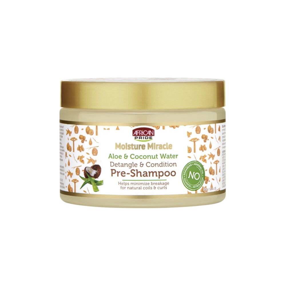 African Pride Moisture Miracle Aloe & Coconut Water Pre - Shampoo | Detangles, Hydrates & Protects Natural Hair Before Shampooing – With Aloe Vera & Coconut Water – 12 oz - Beauty Exchange Beauty Supply