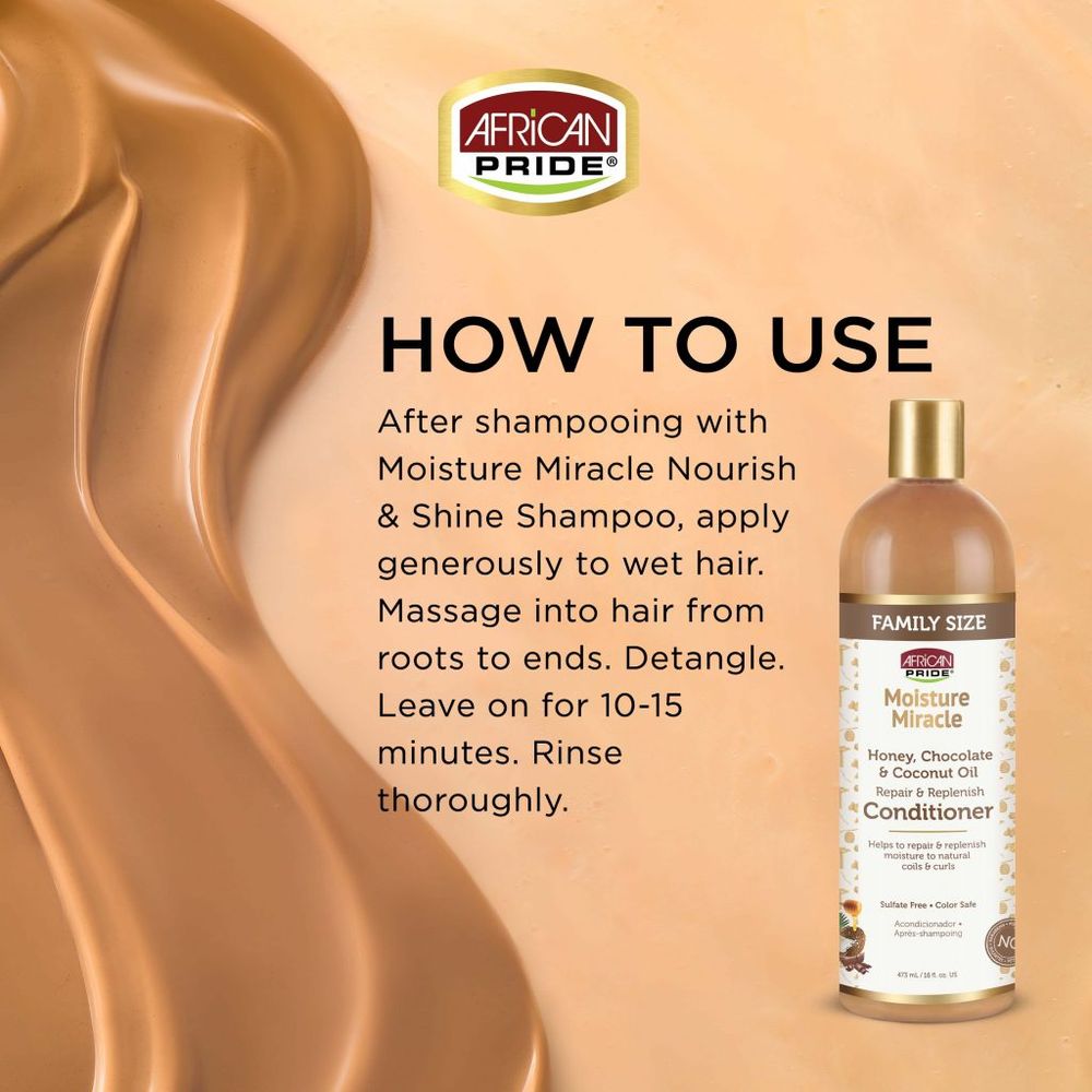 African Pride Moisture Miracle Hydrating Hair Care Duo | (2 Variants) Honey & Coconut Oil Shampoo + Honey, Chocolate & Coconut Oil Conditioner – Nourish, Soften & Restore Natural Hair – 16 oz - Beauty Exchange Beauty Supply