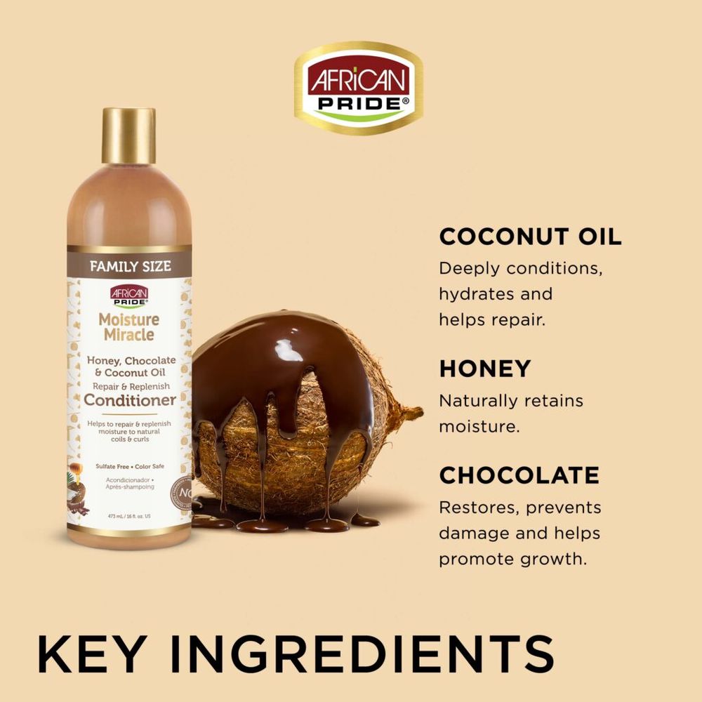 African Pride Moisture Miracle Hydrating Hair Care Duo | (2 Variants) Honey & Coconut Oil Shampoo + Honey, Chocolate & Coconut Oil Conditioner – Nourish, Soften & Restore Natural Hair – 16 oz - Beauty Exchange Beauty Supply
