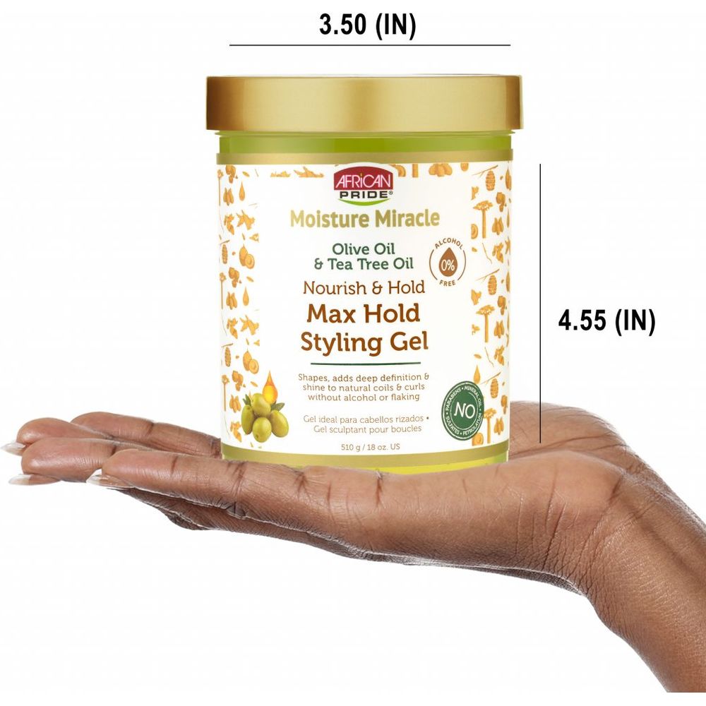 African Pride Moisture Miracle Olive Oil & Tea Tree Oil Max Hold Styling Gel | Long - Lasting Hold, Shine, & Scalp Soothing – 18oz - Beauty Exchange Beauty Supply