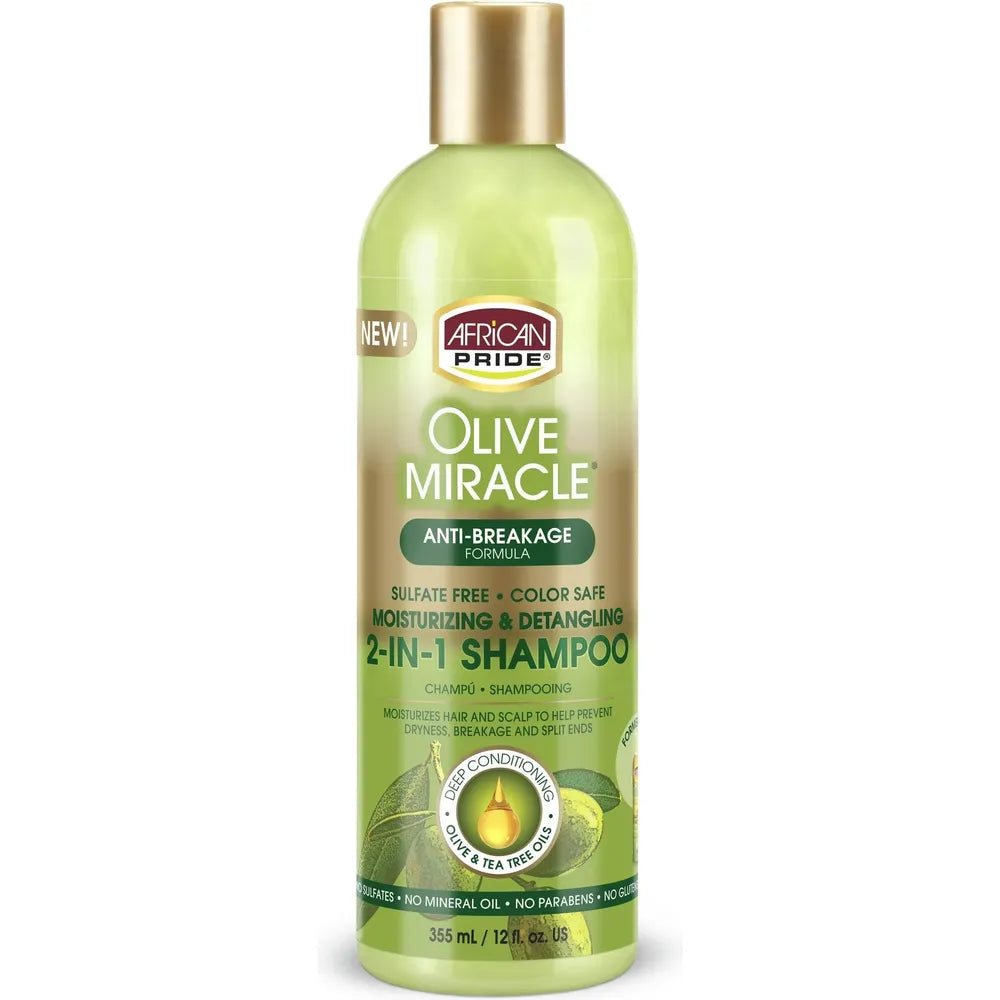 African Pride Olive Miracle Anti - Breakage 2 - in - 1 Shampoo & Conditioner | Cleanses & Conditions in One Step – Moisture, Strength & Shine – 12 fl oz - Beauty Exchange Beauty Supply