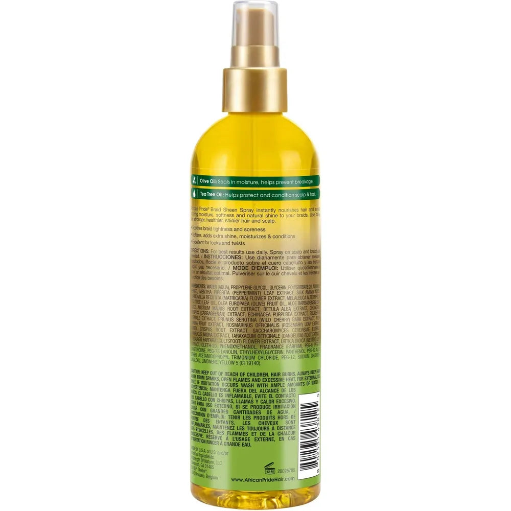 African Pride Olive Miracle Braid Sheen Hair Spray with Tea Tree Oil | Hydration, Shine & Scalp Relief for Braided and Protective Styles – For Women – 12 fl oz - Beauty Exchange Beauty Supply