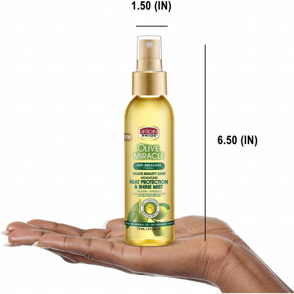 African Pride Olive Miracle Heat Protectant & Shine Mist | Lightweight Heat Shield + Instant Shine for All Hair Types – 4 fl oz - Beauty Exchange Beauty Supply