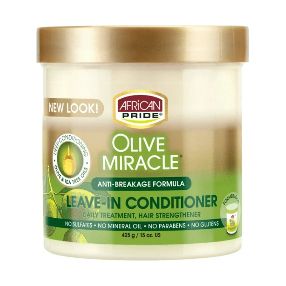 African Pride Olive Miracle Leave - In Conditioner | Moisturizing & Strengthening Formula for Damaged Hair โ Unisex, Daily Use โ 12oz & 15oz - Beauty Exchange Beauty Supply