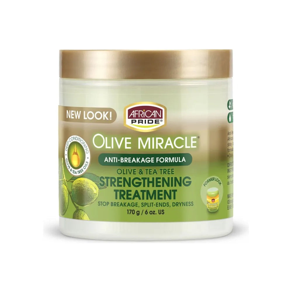 African Pride Olive Miracle Strengthening Treatment | Anti - Breakage Deep Treatment for Damaged Hair – Restores Strength, Shine & Moisture – 6 oz - Beauty Exchange Beauty Supply
