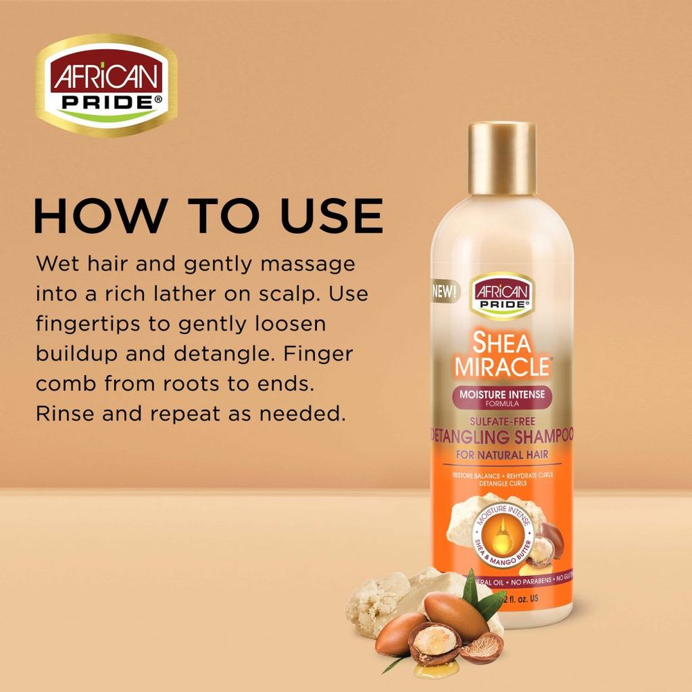 African Pride Shea Miracle Detangling Shampoo | Sulfate - Free Cleanser with Moisture - Rich Lather โ For Soft, Easy - to - Manage Curls โ 12 oz - Beauty Exchange Beauty Supply