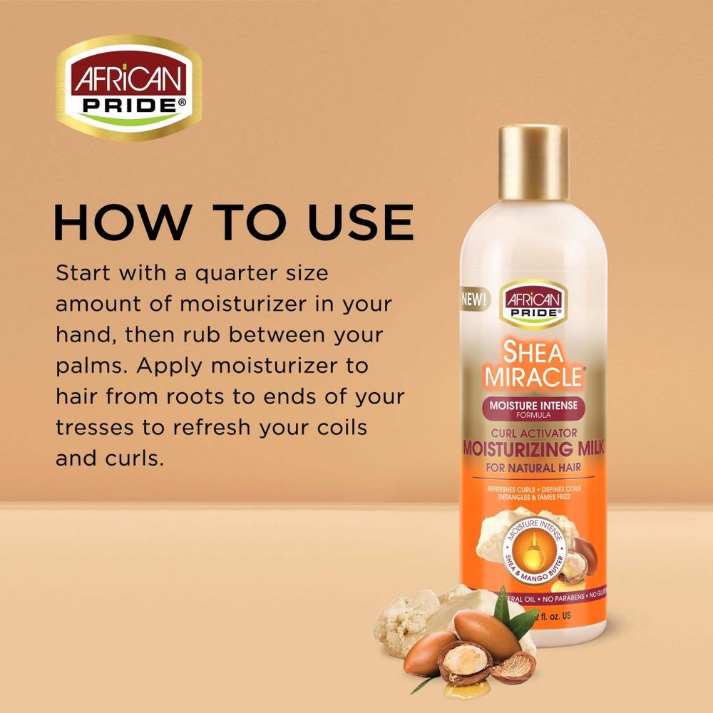 African Pride Shea Miracle Moisturizing Milk | Daily Hydration & Curl Softener โ Nourishes Natural Hair Without Buildup โ 12 oz - Beauty Exchange Beauty Supply