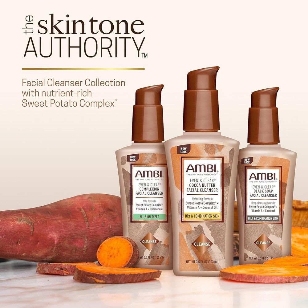 Ambi - Even & Clear | Black Soap Facial Cleanser | Purifying Charcoal | For - Oily & Combination Skin |Sweet Potato Complex | Vitamin A | 3.5Oz - Beauty Exchange Beauty Supply