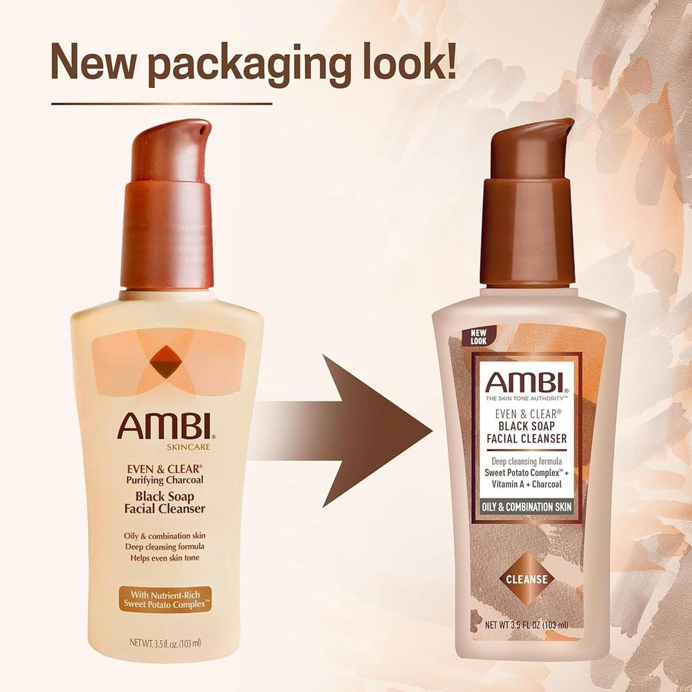 Ambi - Even & Clear | Black Soap Facial Cleanser | Purifying Charcoal | For - Oily & Combination Skin |Sweet Potato Complex | Vitamin A | 3.5Oz - Beauty Exchange Beauty Supply