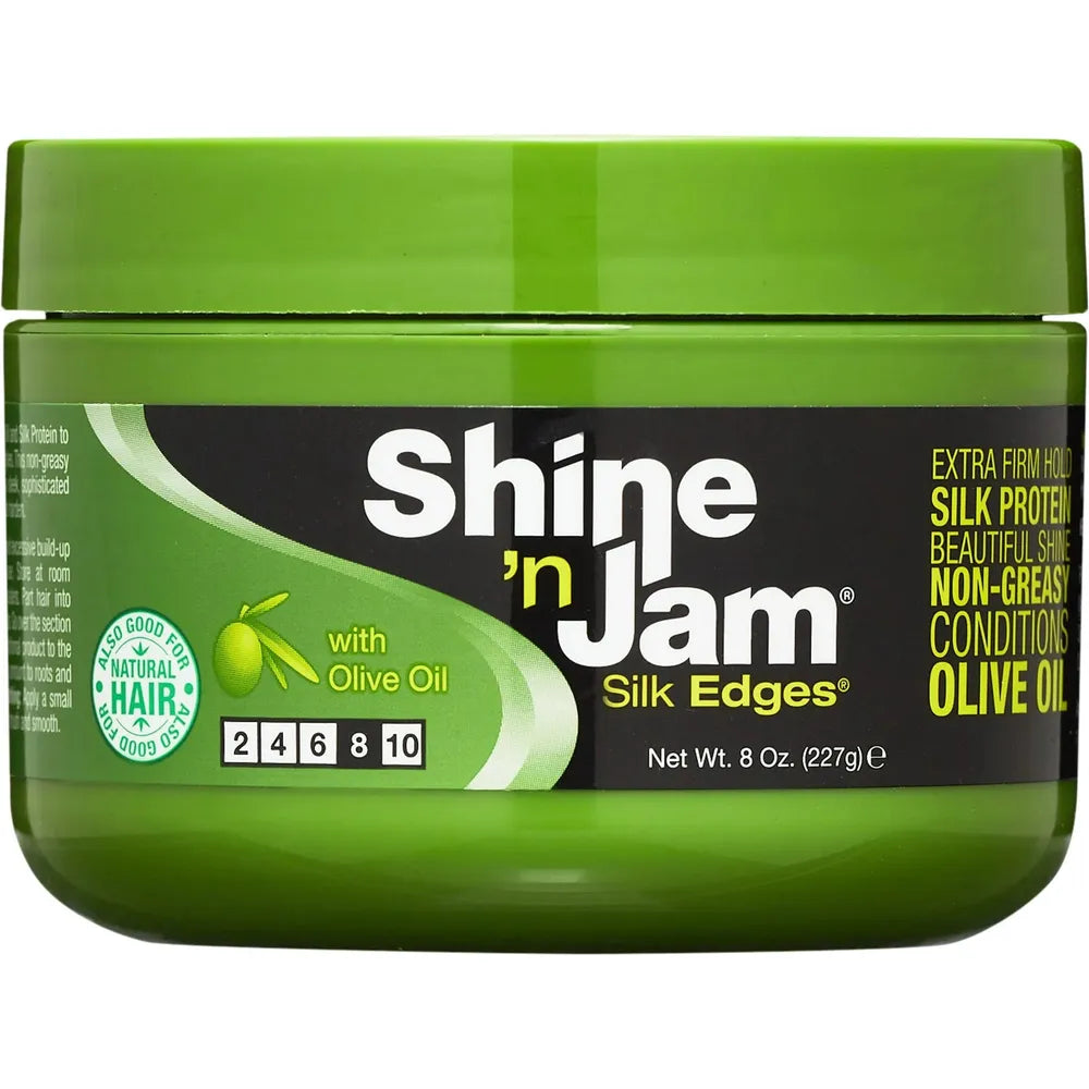 Ampro Shine - n - Jam Edges Hair Styling Gel – Supreme Hold, Regular Hold & Silk Edges – 8oz - Beauty Exchange Beauty Supply