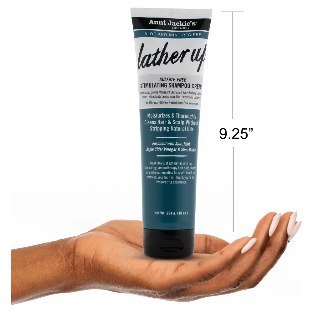 Aunt Jackie's Aloe & Mint Recipes Lather Up Stimulating Hair Moisturizing Shampoo Creme, Sulfate Free for All Hair Types and Textures, Green, 10 Oz - Beauty Exchange Beauty Supply