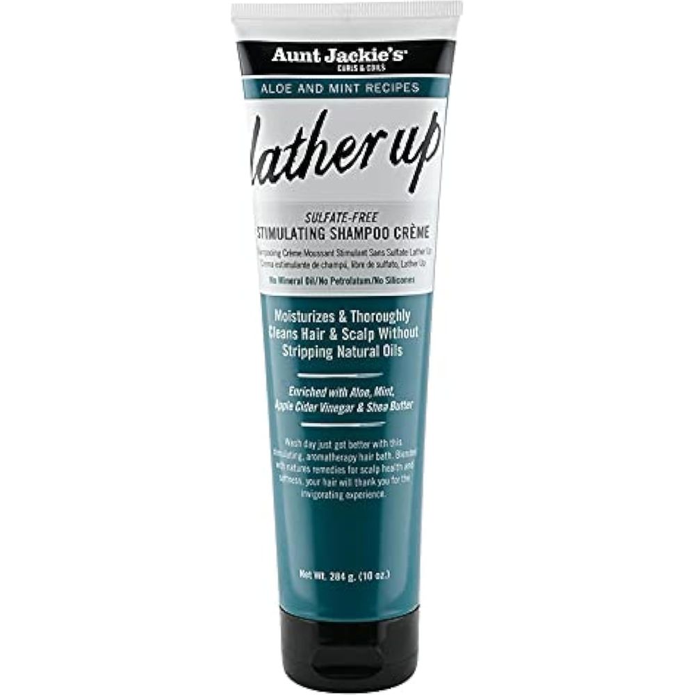 Aunt Jackie's Aloe & Mint Recipes Lather Up Stimulating Hair Moisturizing Shampoo Creme, Sulfate Free for All Hair Types and Textures, Green, 10 Oz - Beauty Exchange Beauty Supply