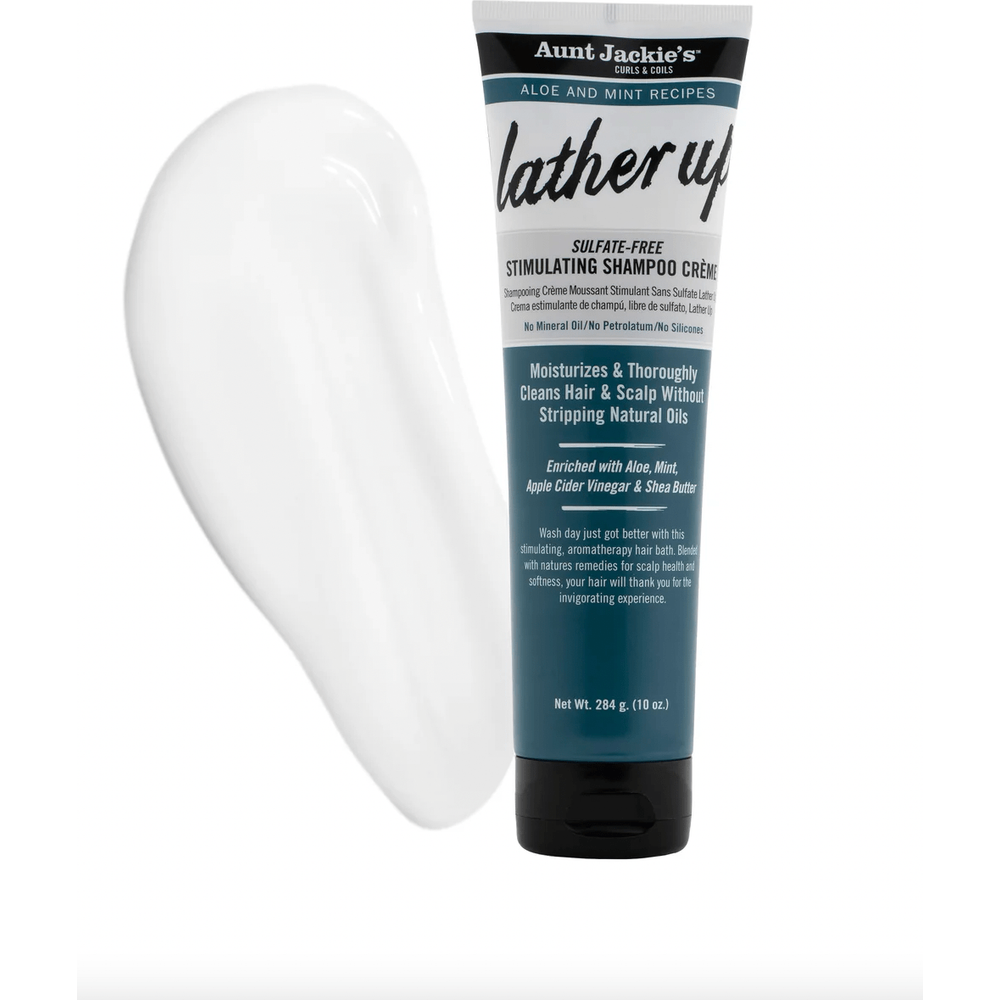 Aunt Jackie's Aloe & Mint Recipes Lather Up Stimulating Hair Moisturizing Shampoo Creme, Sulfate Free for All Hair Types and Textures, Green, 10 Oz - Beauty Exchange Beauty Supply