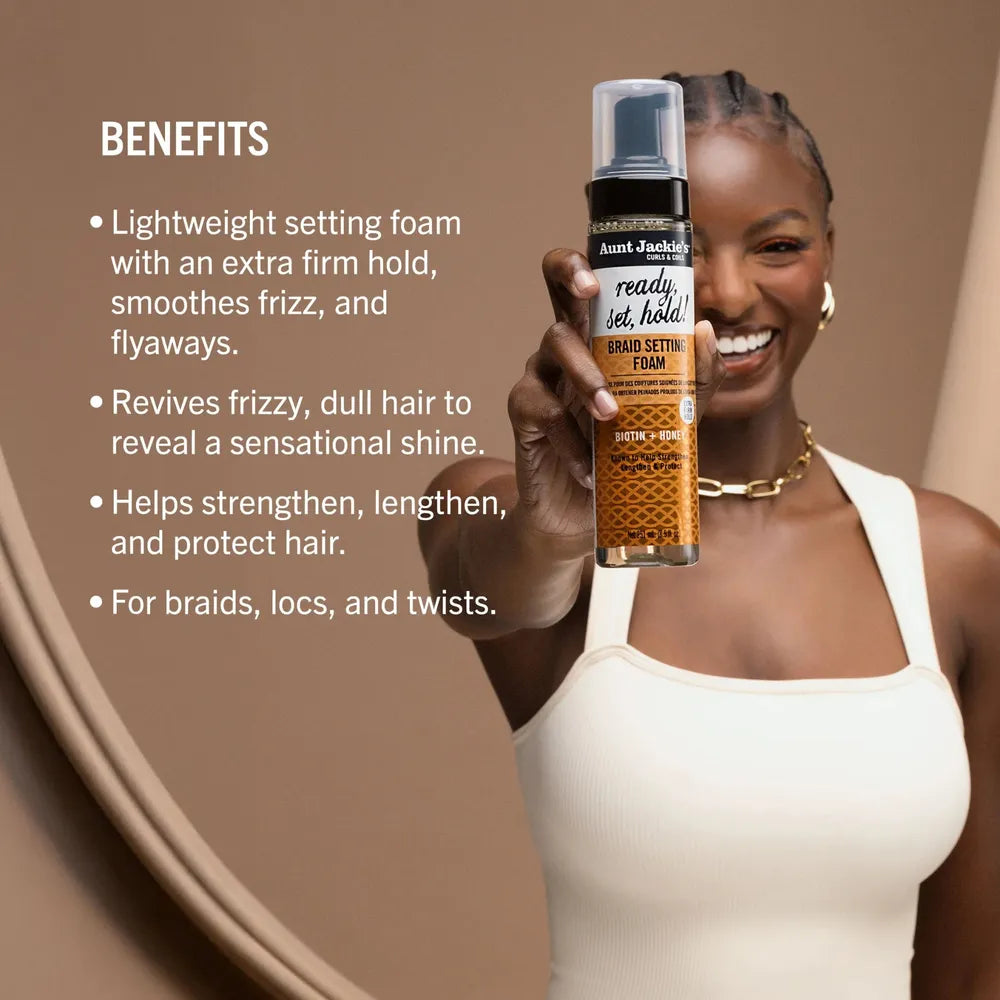 Aunt Jackie's - Award - Winning Braid + Twist Collection | Ready, Set, Hold! - Braid Setting Foam | Help Hydrate | Protect | Strengthen | 8.5Oz | - Beauty Exchange Beauty Supply