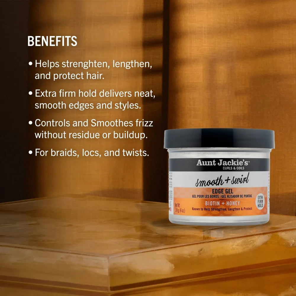 Aunt Jackie's - Award - Winning Braid + Twist Collection | Smooth + Swirl - Edge Gel | Help Lengthen | Protect | Strengthen | 4Oz | - Beauty Exchange Beauty Supply