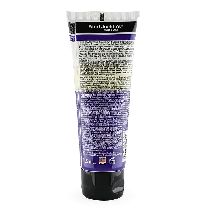 Aunt Jackie’s Curls & Coils Grapeseed Collection Slicked Styling Glue | Moisturizing Edge Control & Styling Gel for Long - Lasting Hold – 4 oz - Beauty Exchange Beauty Supply