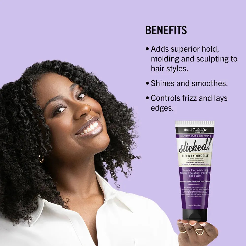 Aunt Jackie’s Curls & Coils Grapeseed Collection Slicked Styling Glue | Moisturizing Edge Control & Styling Gel for Long - Lasting Hold – 4 oz - Beauty Exchange Beauty Supply