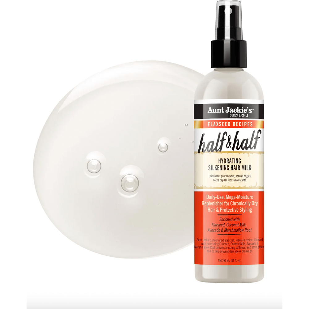 Aunt Jackie’s Flaxseed Recipes Half & Half Hydrating Silkening Hair Milk – 12 oz | Daily Moisture & Shine for Curls, Coils & Waves - Beauty Exchange Beauty Supply