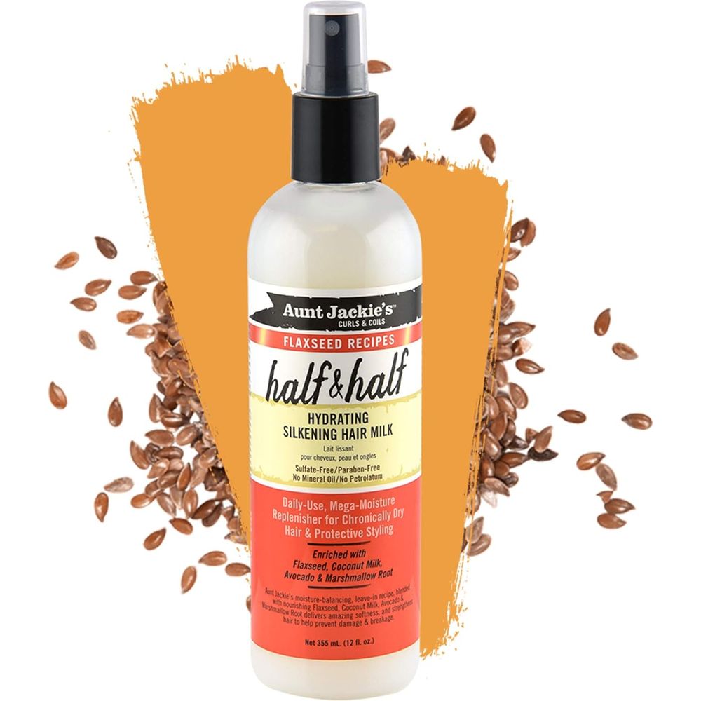 Aunt Jackie’s Flaxseed Recipes Half & Half Hydrating Silkening Hair Milk – 12 oz | Daily Moisture & Shine for Curls, Coils & Waves - Beauty Exchange Beauty Supply