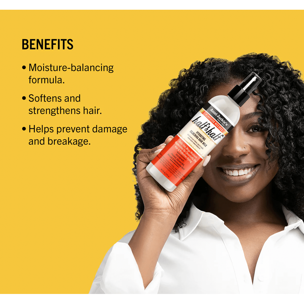 Aunt Jackie’s Flaxseed Recipes Half & Half Hydrating Silkening Hair Milk – 12 oz | Daily Moisture & Shine for Curls, Coils & Waves - Beauty Exchange Beauty Supply