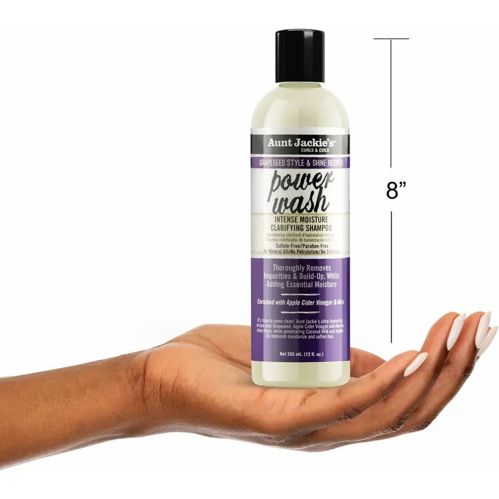 Aunt Jackie’s Grapeseed Style & Shine Power Wash Intense Moisture Clarifying Hair Shampoo | Deep Cleansing Shampoo with Moisture & Shine for All Hair Types – 12 oz - Beauty Exchange Beauty Supply