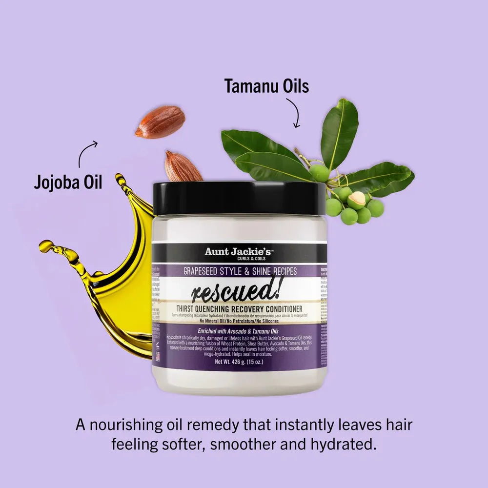 Aunt Jackie’s Grapeseed Style & Shine Rescued! Thirst Quenching Hair Recovery Conditioner | Moisture - Sealing Repair Treatment for Dry, Damaged Hair – 15 oz - Beauty Exchange Beauty Supply