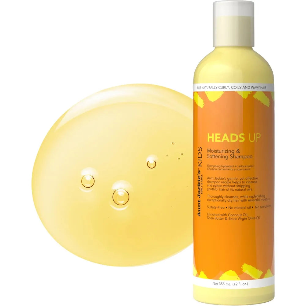 Aunt Jackie’s Kids Heads Up Moisturizing & Hair Softening Shampoo – 12 oz | Gentle Cleanse for Curly, Coily & Wavy Hair - Beauty Exchange Beauty Supply
