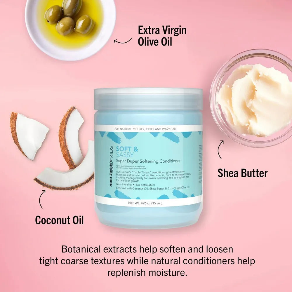 Aunt Jackie's Kids Soft & Sassy Super Duper Softening Conditioner – 15 oz | Hydrating & Detangling for Kids’ Textured Hair - Beauty Exchange Beauty Supply